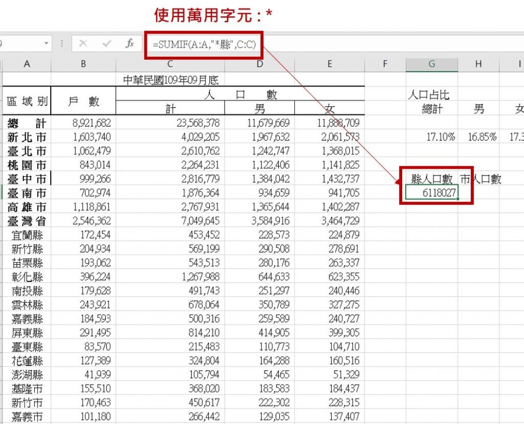 excel-sumif-範例-使用萬用字元