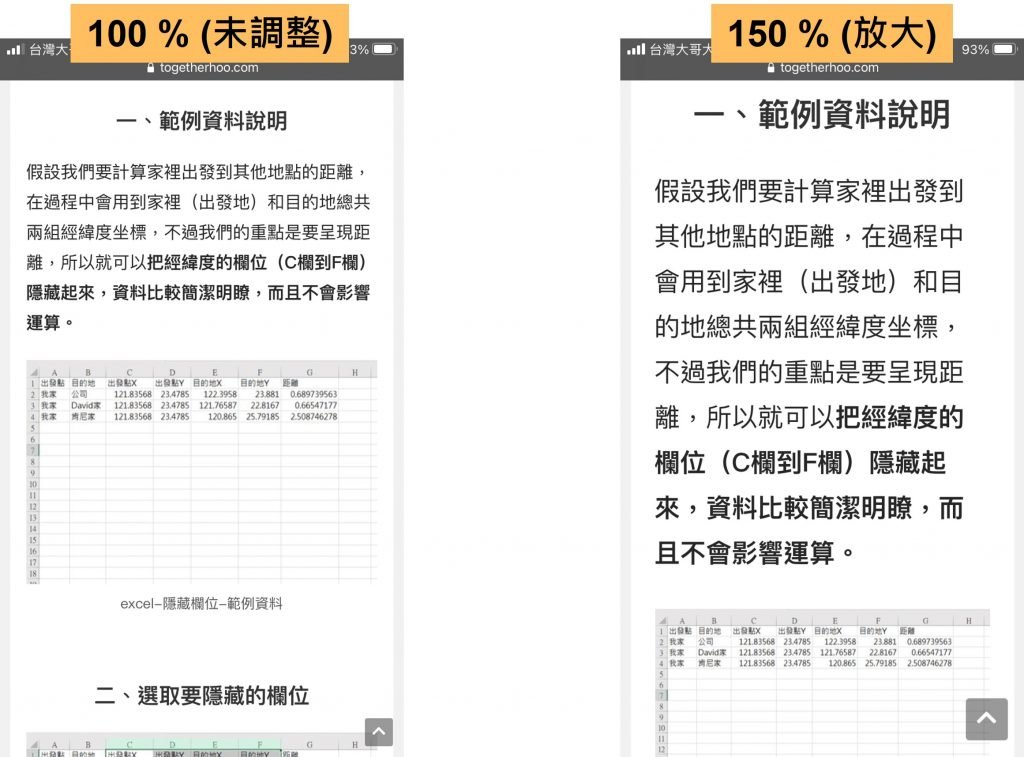 iPhone-safari-網頁內容文字縮放-比較