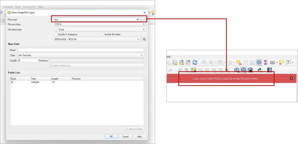 QGIS_無法新增shapefile layer_layer creation failed_failed to create shp_permission denied